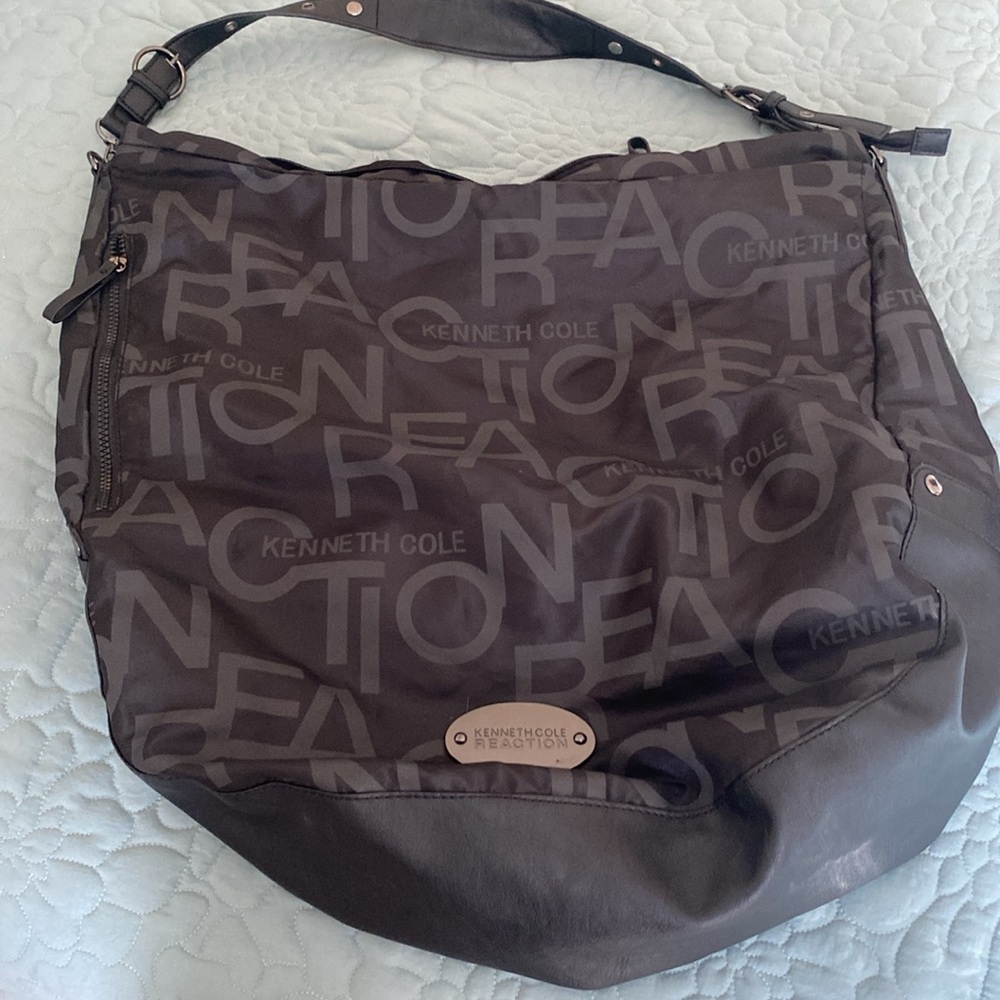 Kenneth Cole Rection Black and Gray Logo Hobo Tote